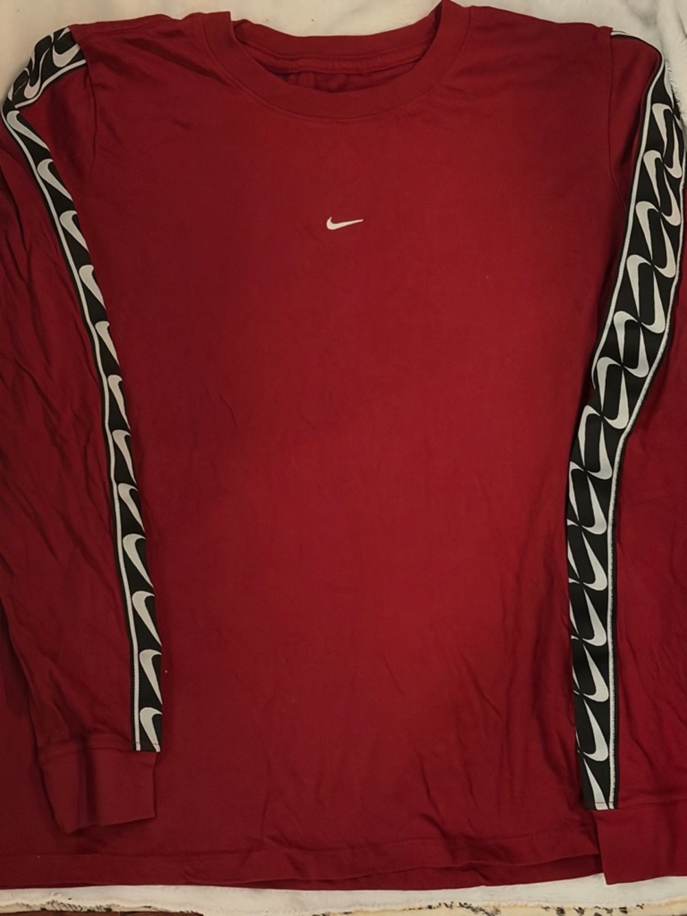 Nike Red Long Sleeve Crew with Swoosh Sleeve Tape